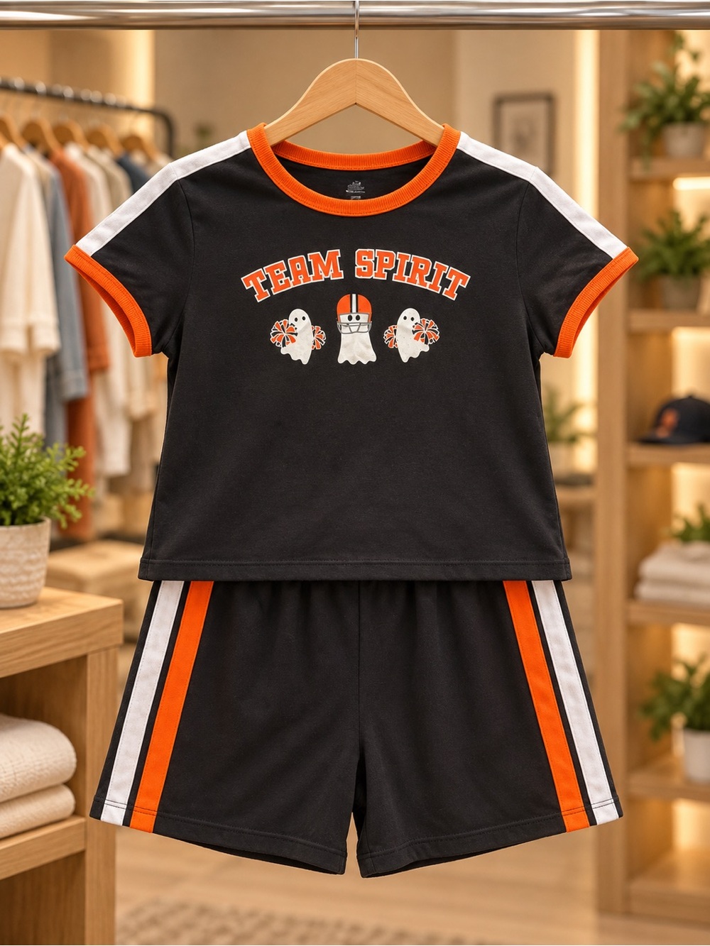 Team Spirit Black & Orange Short Pajama Set - Women's